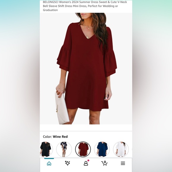 Belongsci V-Neck Bell Sleeve Shift Dress Size Large - Picture 3 of 5